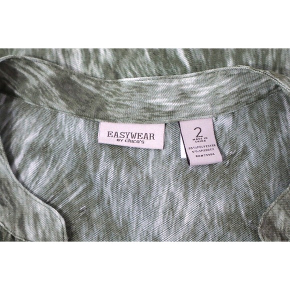 EASYWEAR BY CHICO'S Women Long Sleeve Blouse Sheer Green Foresty V Neck Sz 2 Top - Picture 3 of 8